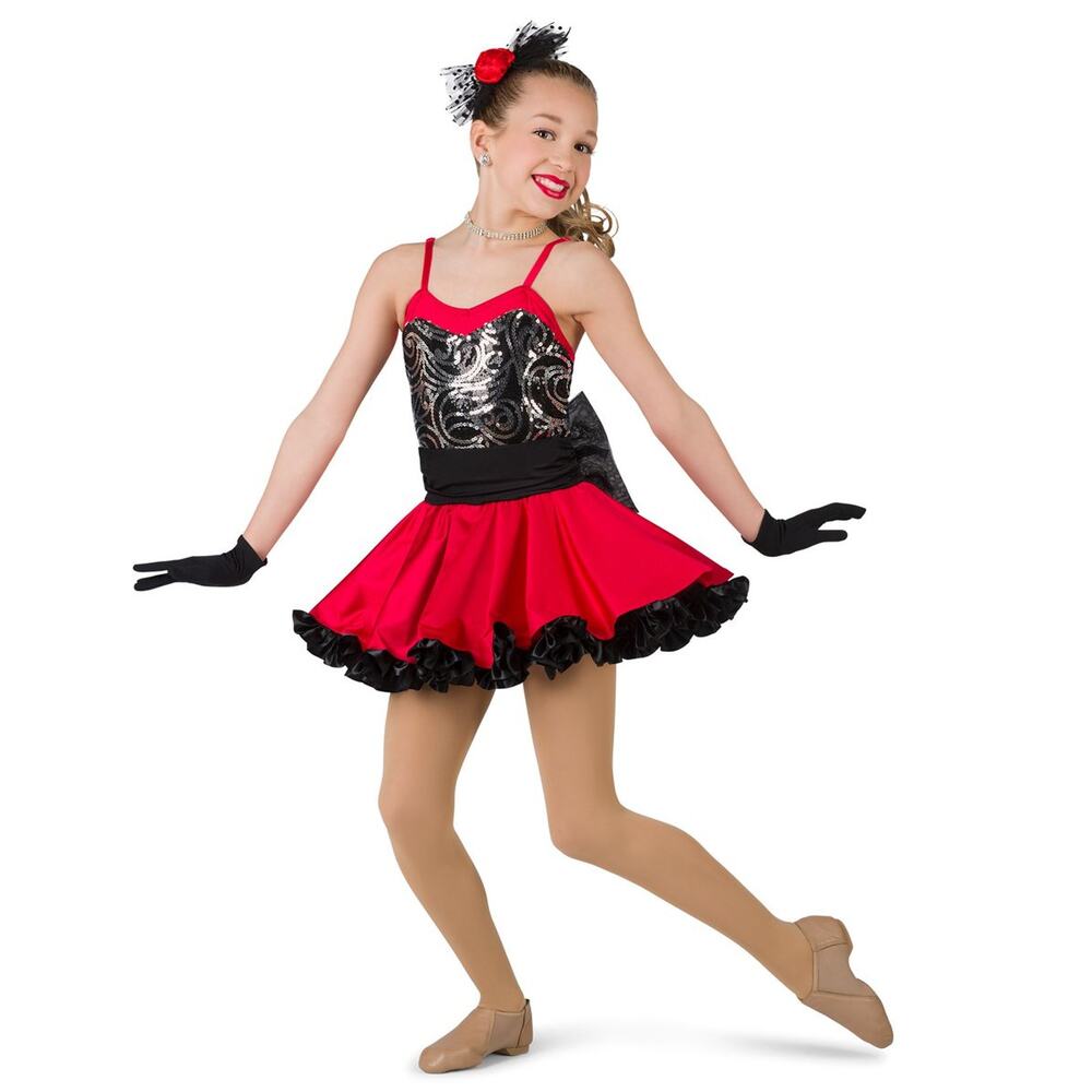 Red and Black Sequin Bodice Midi Dance Dress